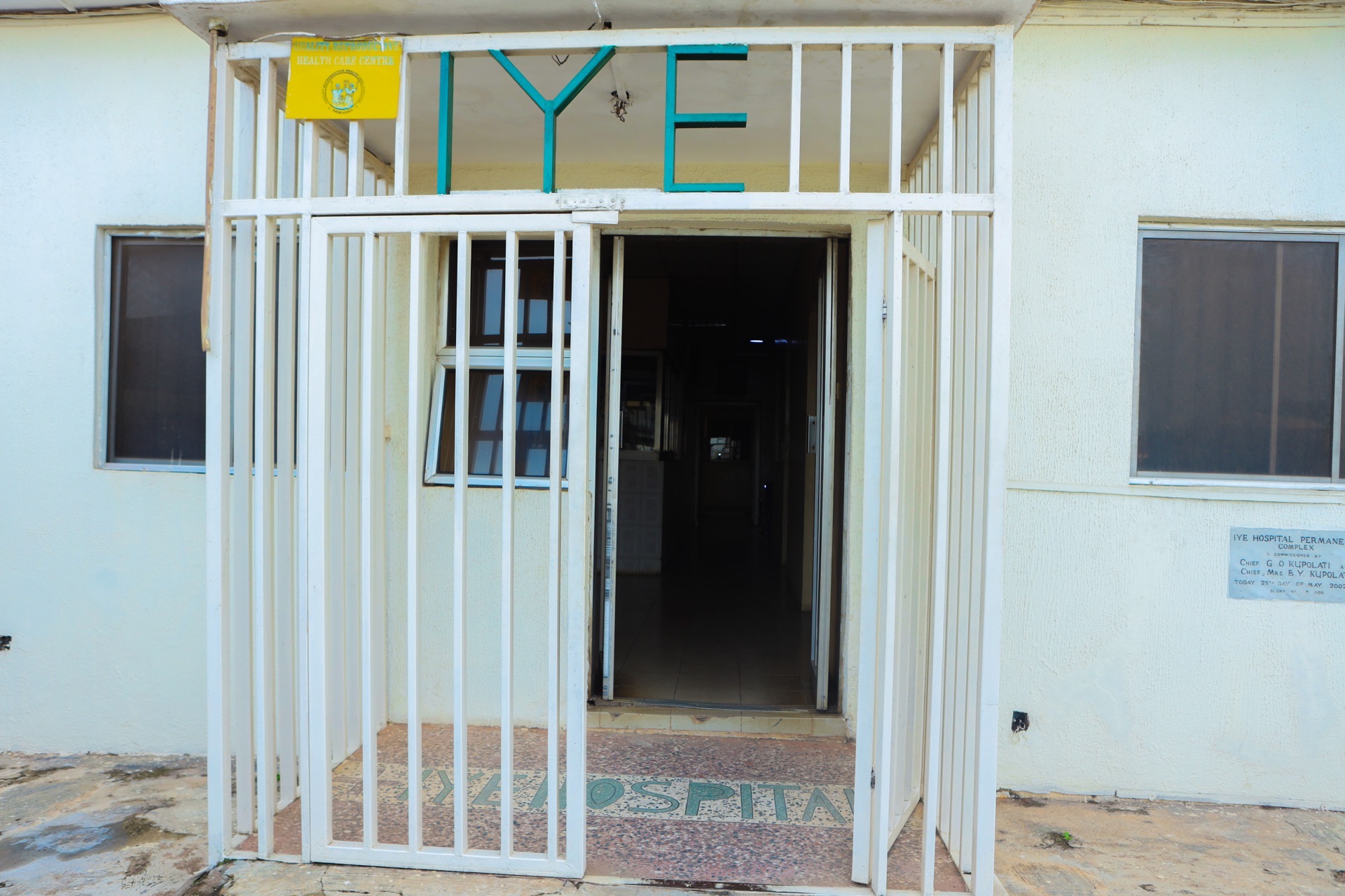 IYE Hospital main entrance with IYE gate and hospital floor lettering